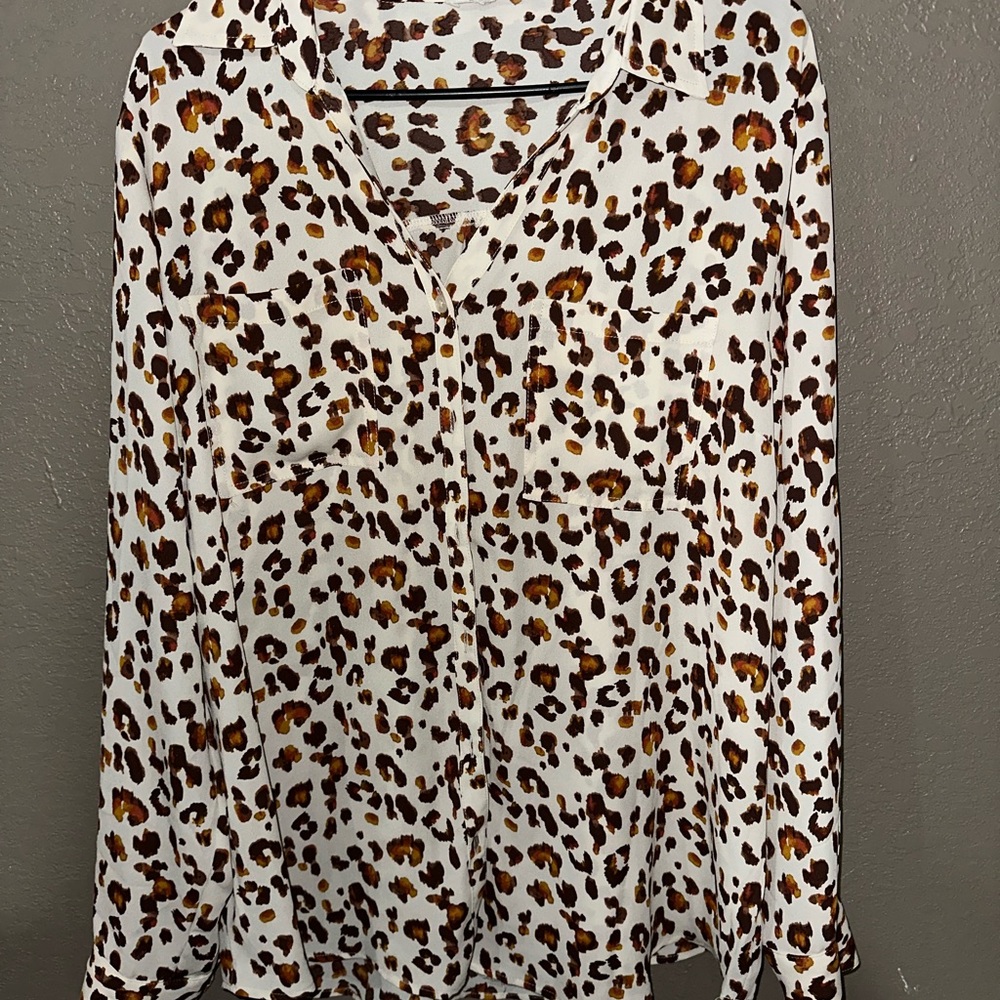 Maurices White and Brown Leopard Print Blouse
